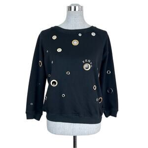 Kenzo Sweatshirt Women's Medium‎ Black Eyelet Grommet Circular Accents Rare